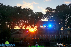 sunset at Treehouse stage at Backwoods Music Festival